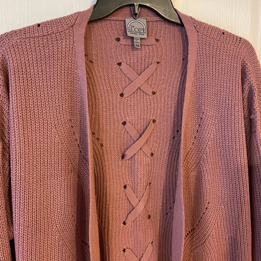 Blush Laced-Up Plus Size Cardigan
